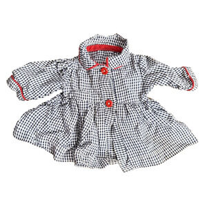 Vintage Doll Dress Navy Blue White Plaid Gingham Red Buttons Patriotic USA 1960s
